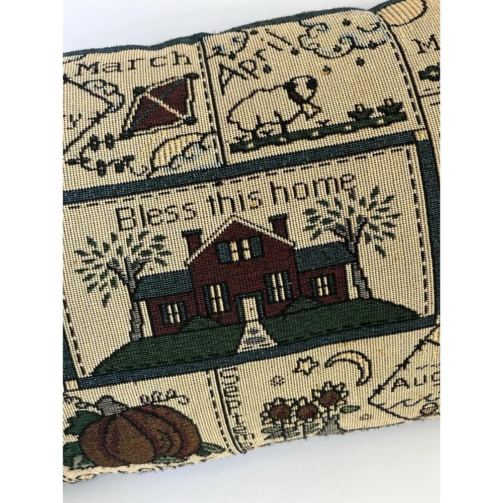 Vintage Bless This Home tapestry all season pillow rectangle folk country 12x18 - Picture 4 of 4